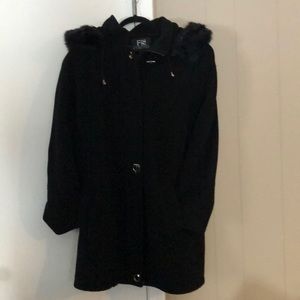 Black lined wool zip-off hooded jacket